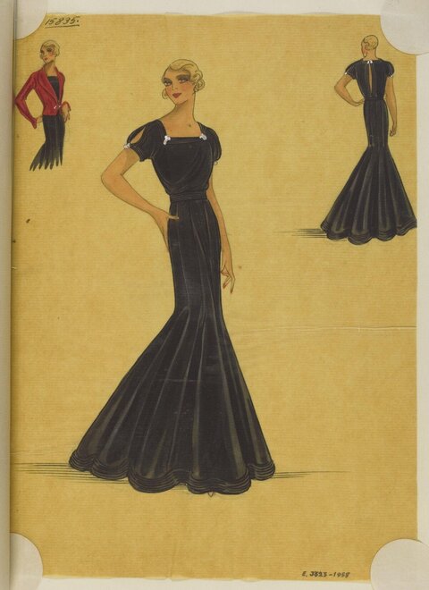 Vintage Black Evening Gown Fashion Sketch