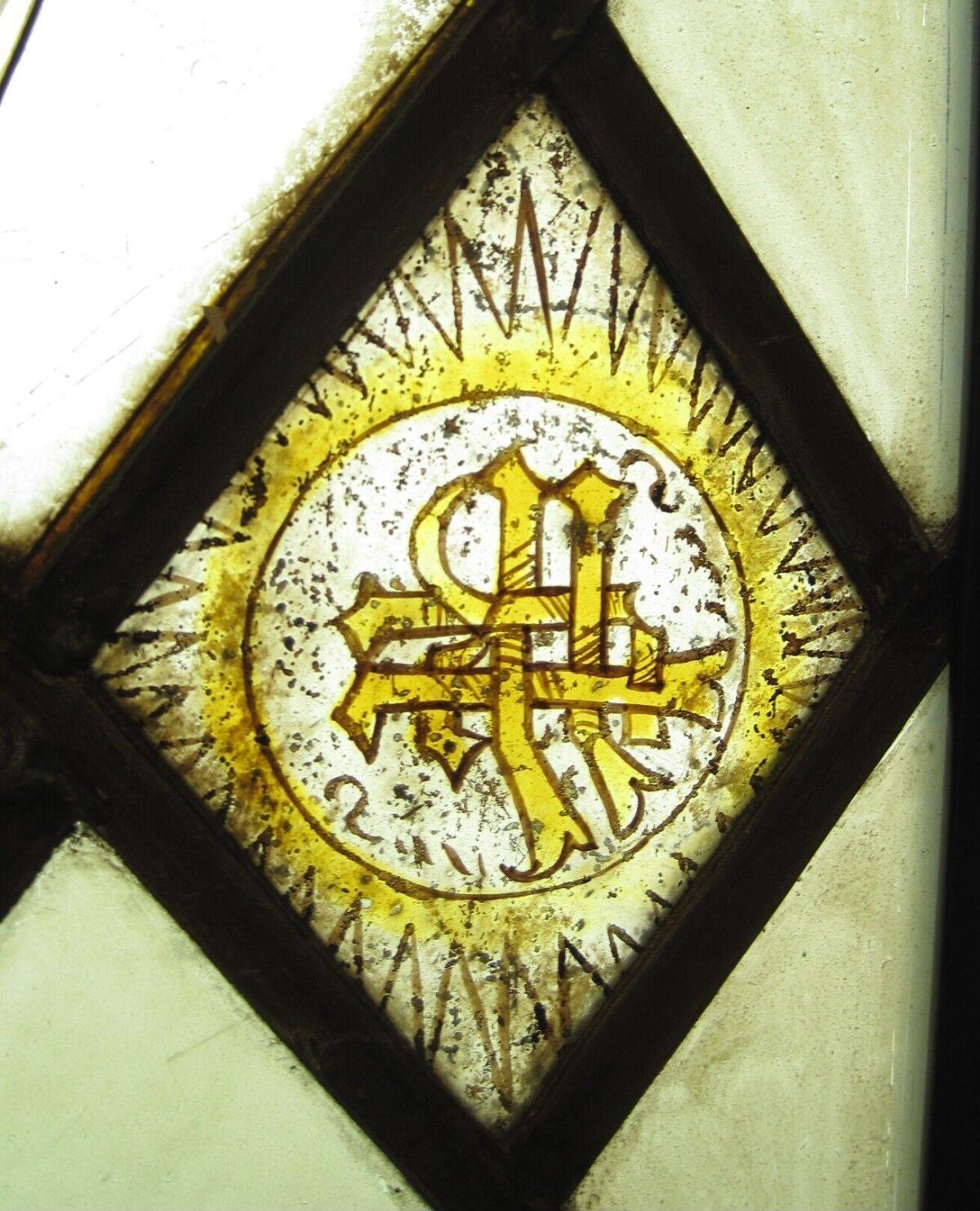 Antique Stained Glass Monogram Panel