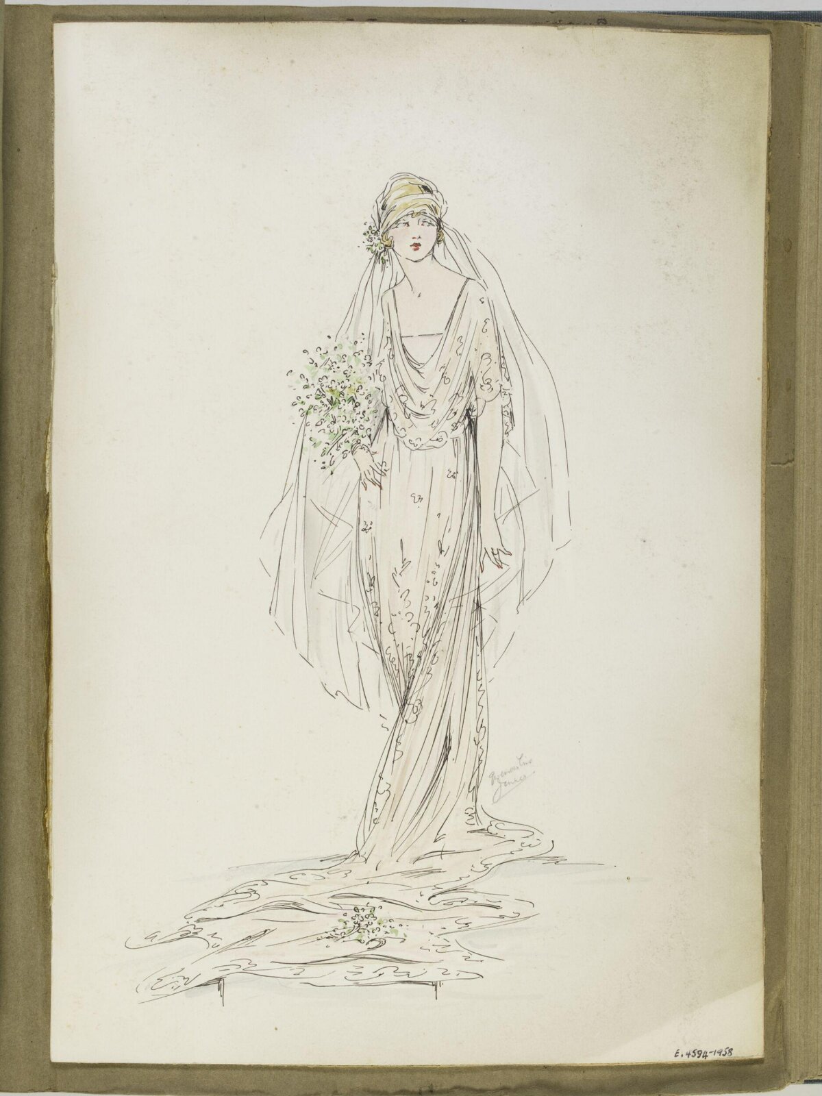 Vintage Bride Wedding Gown Fashion Sketch