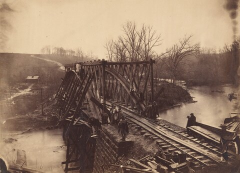 Railroad Bridge Construction Across River