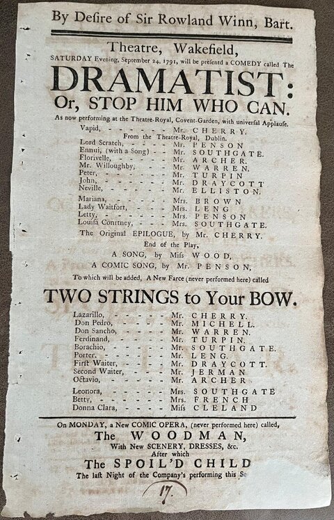 1791 Wakefield Theatre Playbill