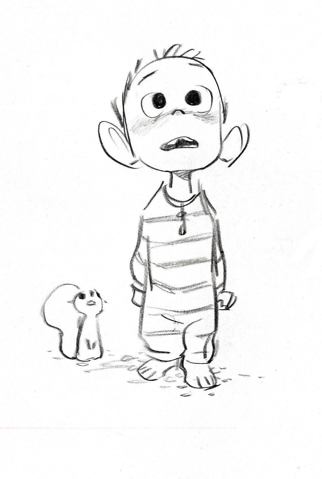 Pencil Sketch of Boy and Squirrel