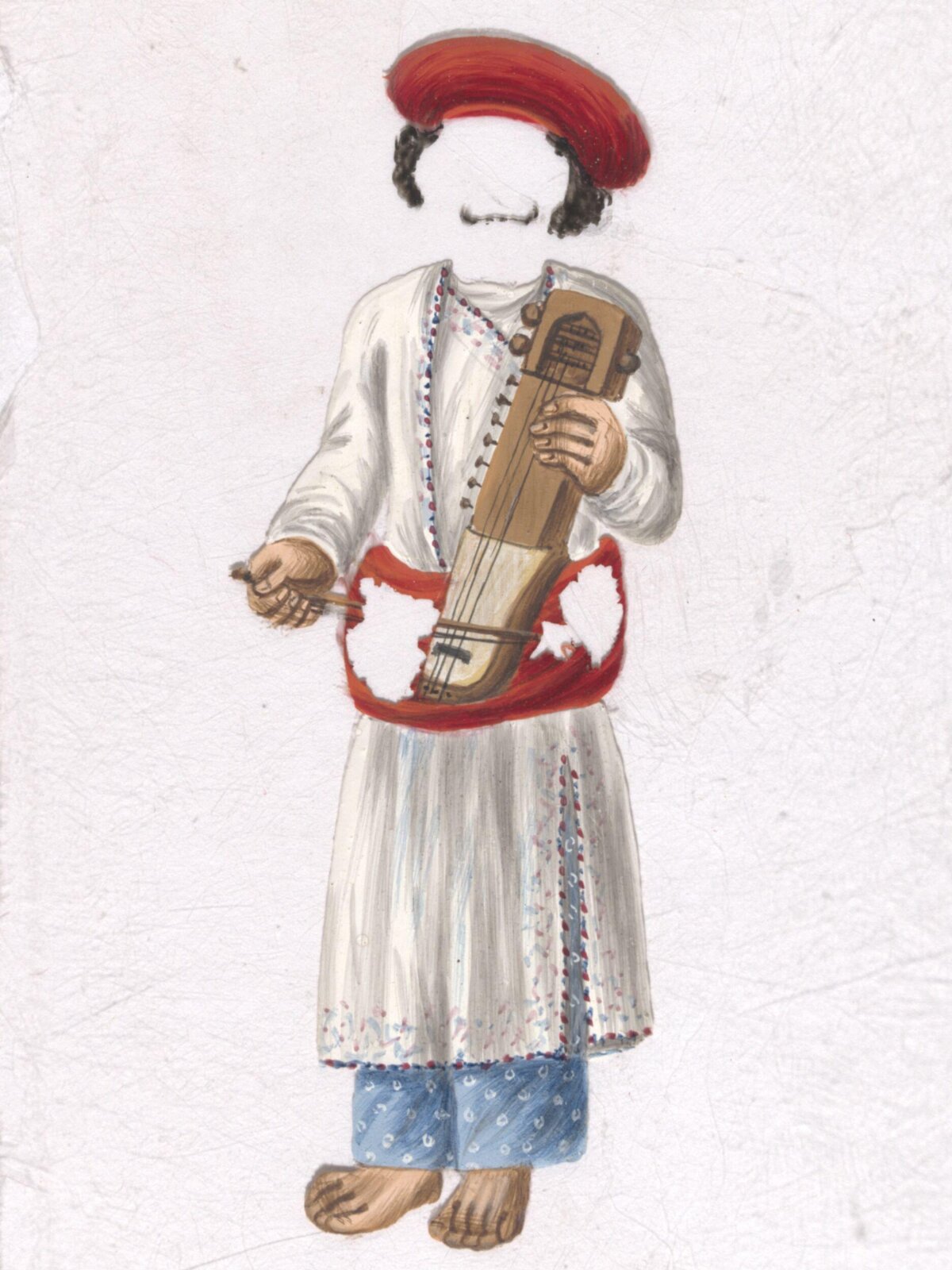 Damaged Watercolor of Folk Musician