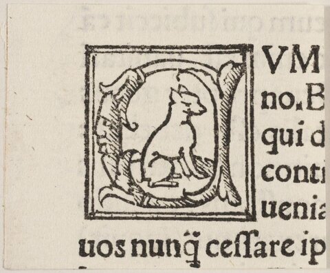 Woodcut Decorated Initial with Sitting Cat