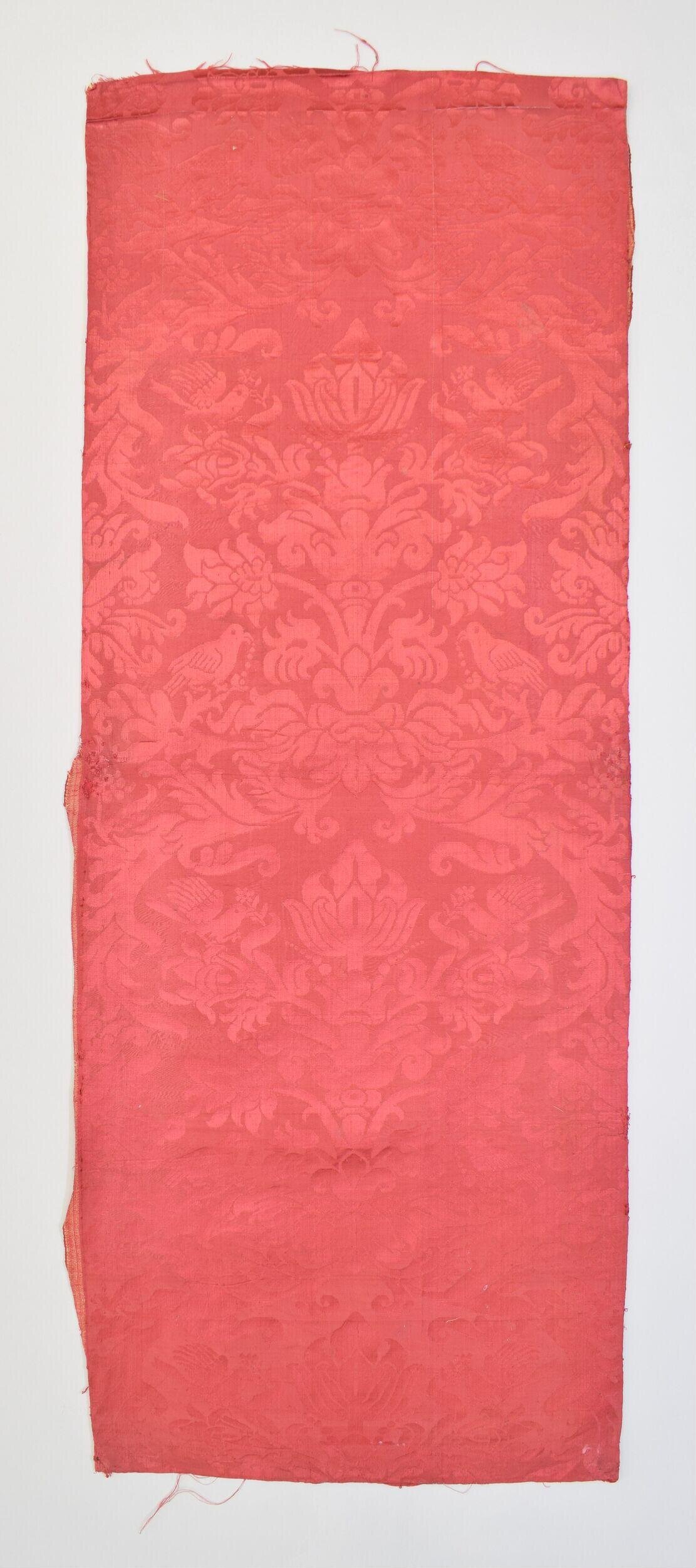 Red Patterned Woven Textile Fragment