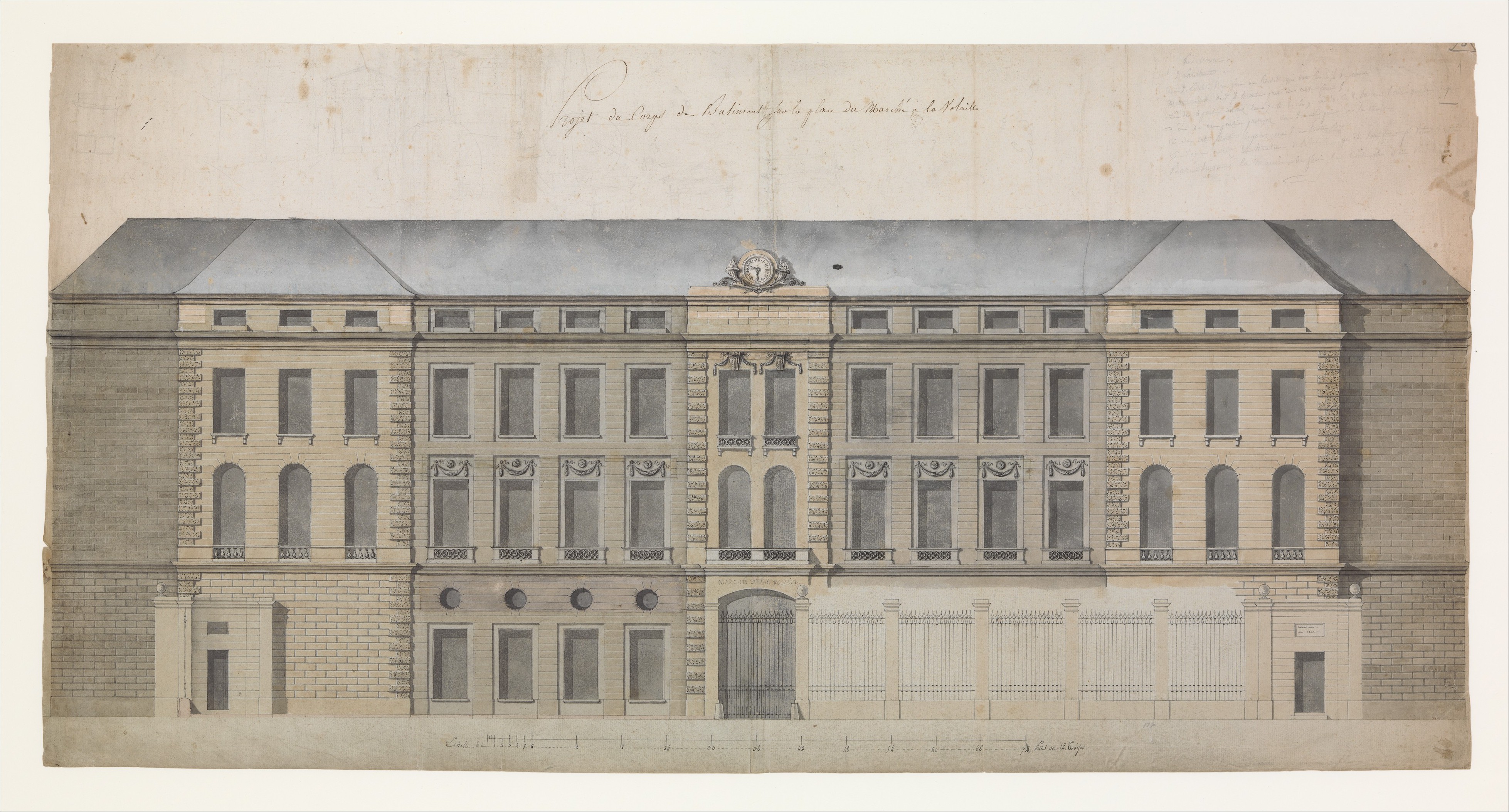 Neoclassical Building Facade Drawing