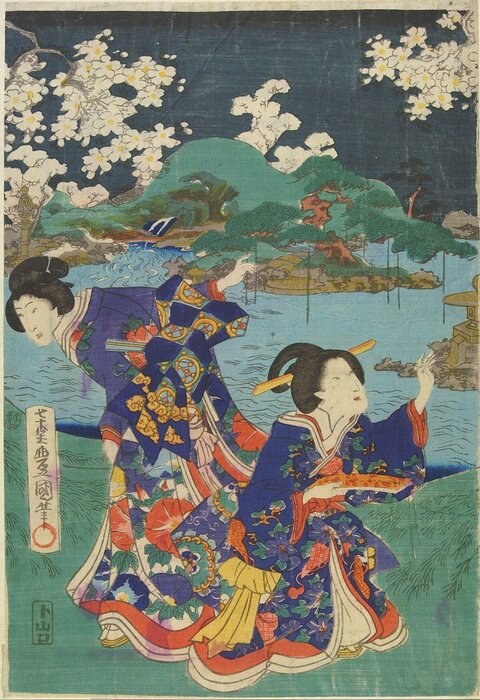 Ukiyo-e Two Women Viewing Cherry Blossoms