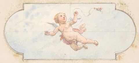 Watercolor Sketch of Flying Cherub