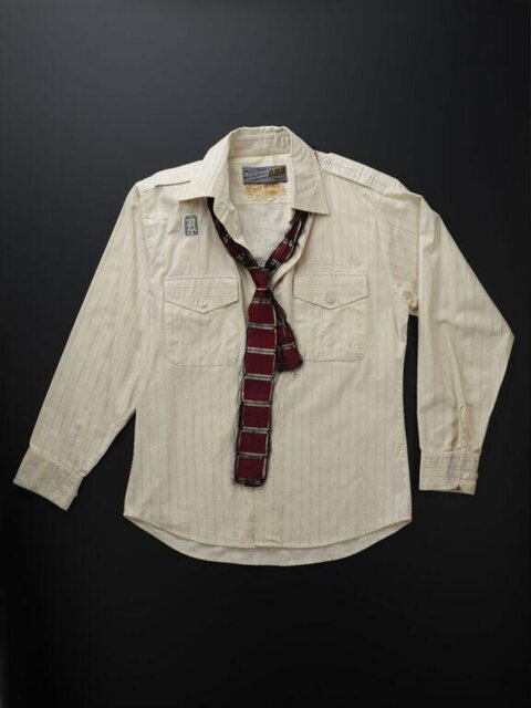 Beige Striped Shirt With Attached Tie