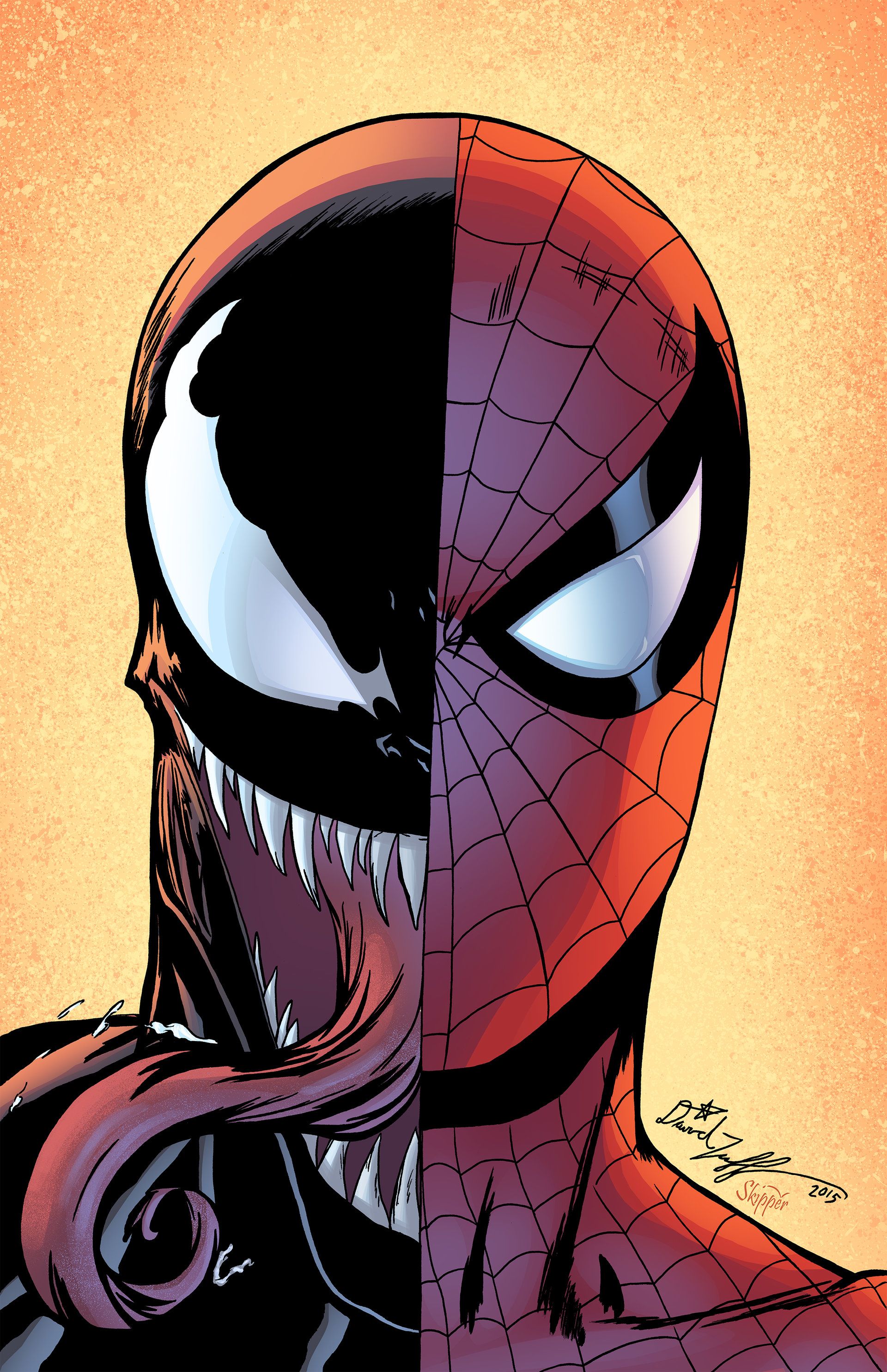 Split Portrait of Venom and Spider-Man