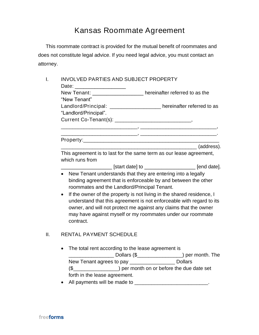 Kansas Roommate Agreement Template