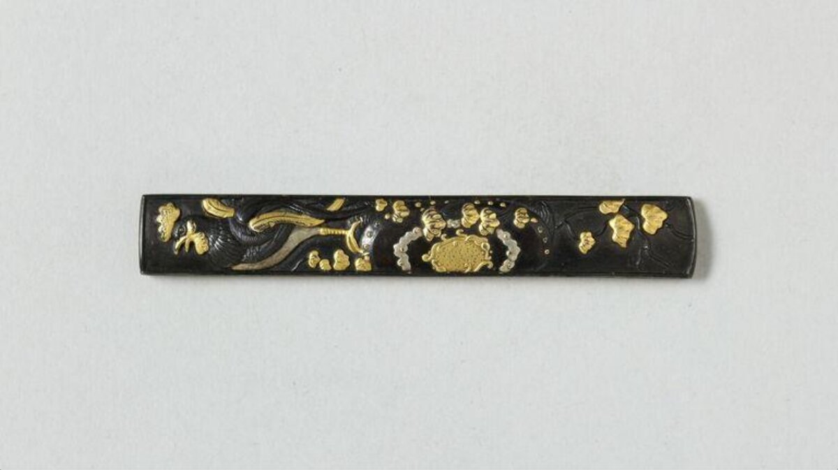 Gold Inlaid Japanese Sword Kozuka