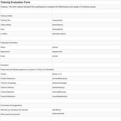 Training Evaluation Form