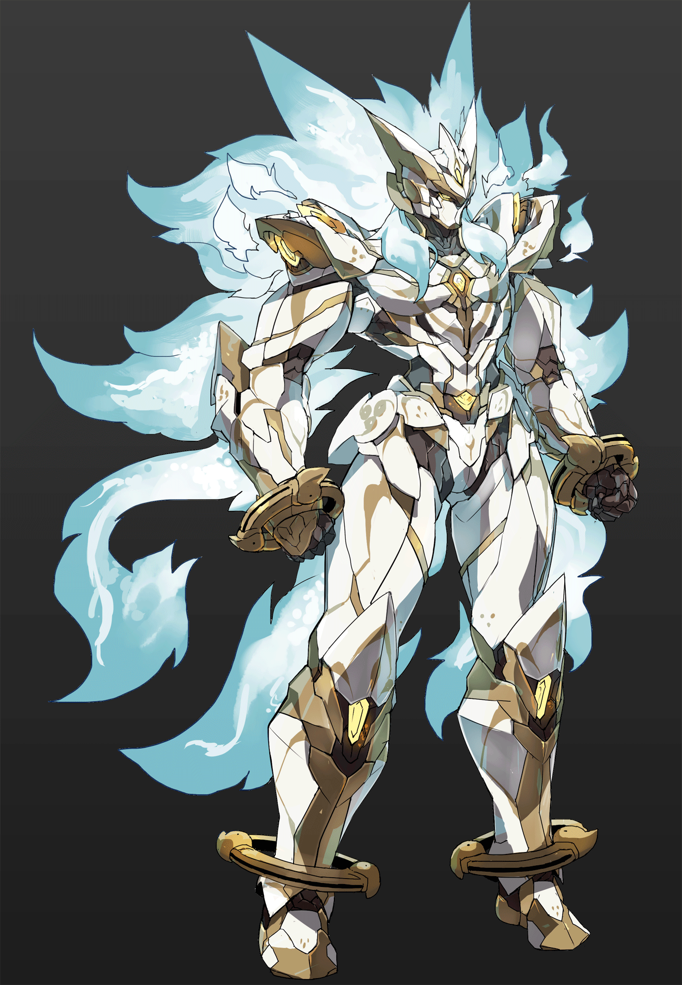 White Gold Mecha with Blue Aura