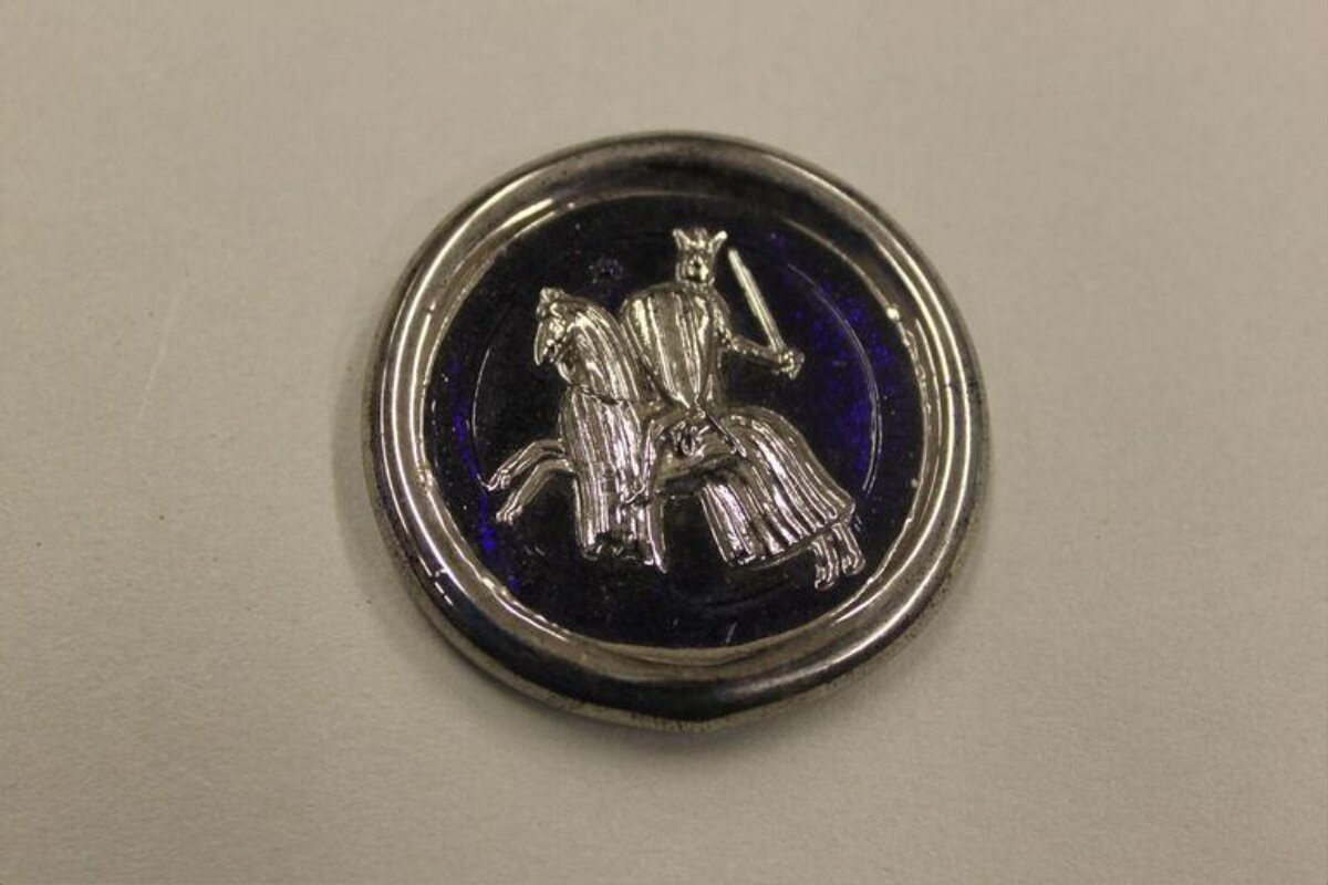 Silver Enamel Knight on Horse Badge
