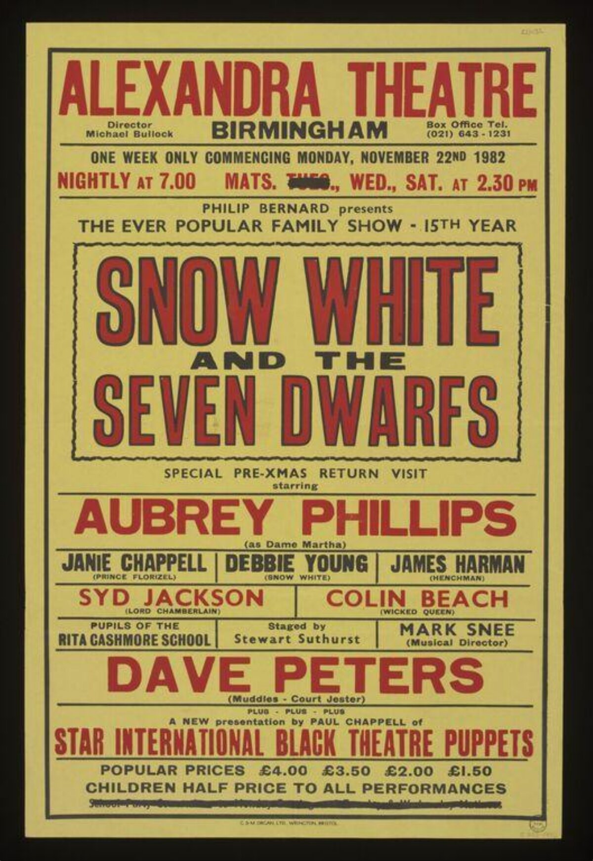 1982 Snow White Theatre Play Poster