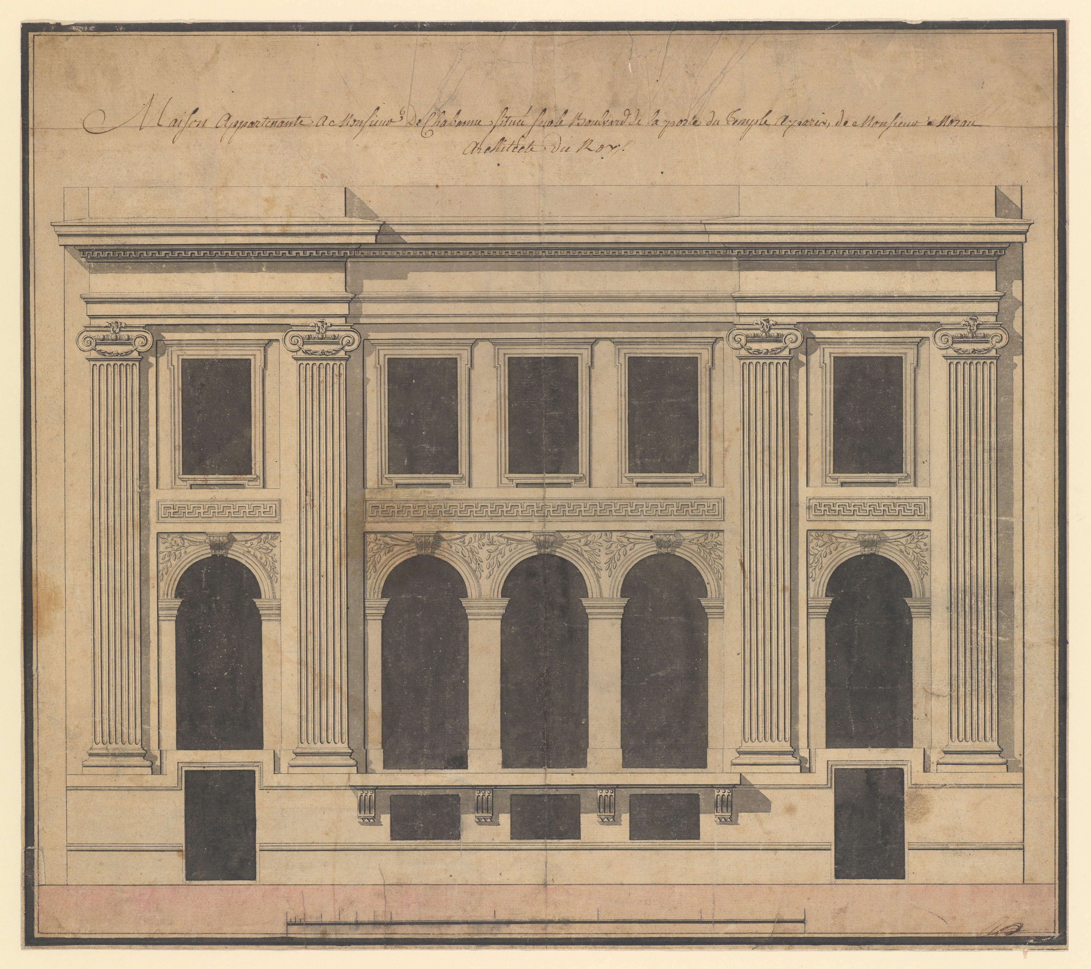 Neoclassical Building Facade Drawing