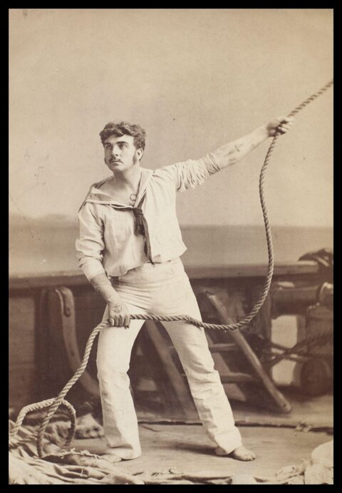 Vintage Photo of Sailor Pulling Rope