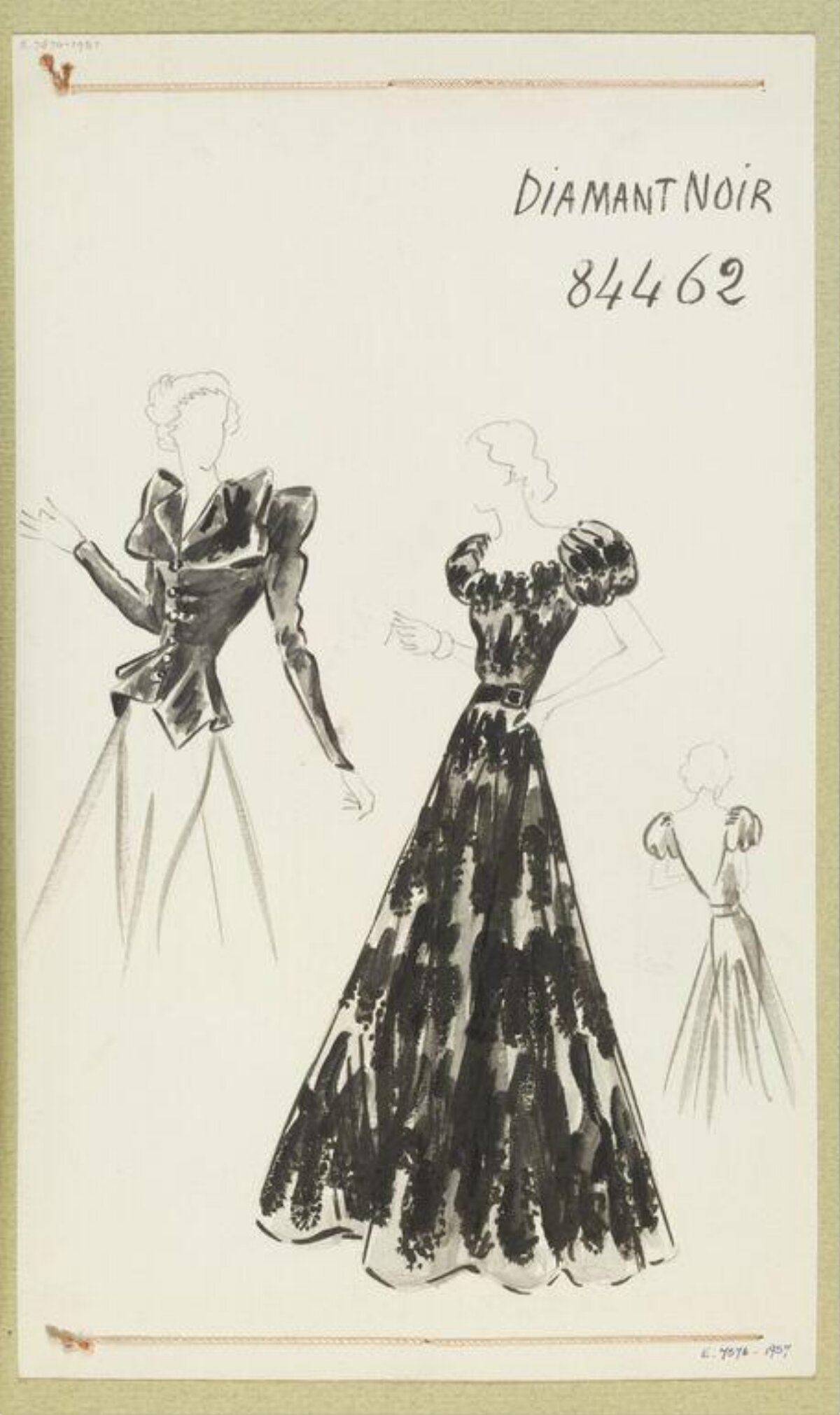 Vintage Black Gown Fashion Design Sketch