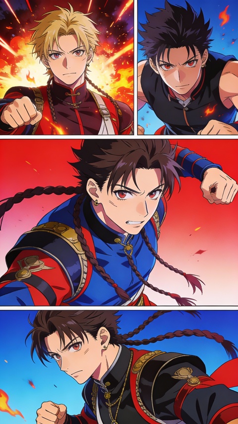 Anime Male Fighters in Action Panels