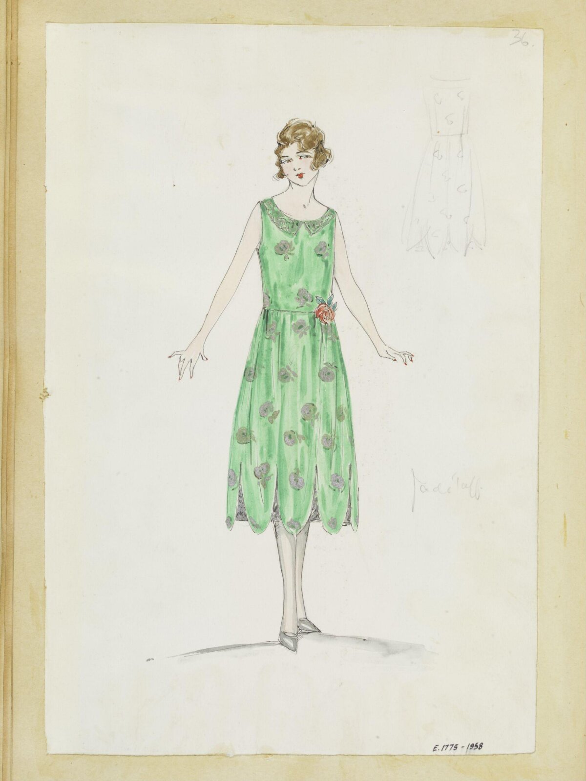 Vintage Green Dress Fashion Sketch