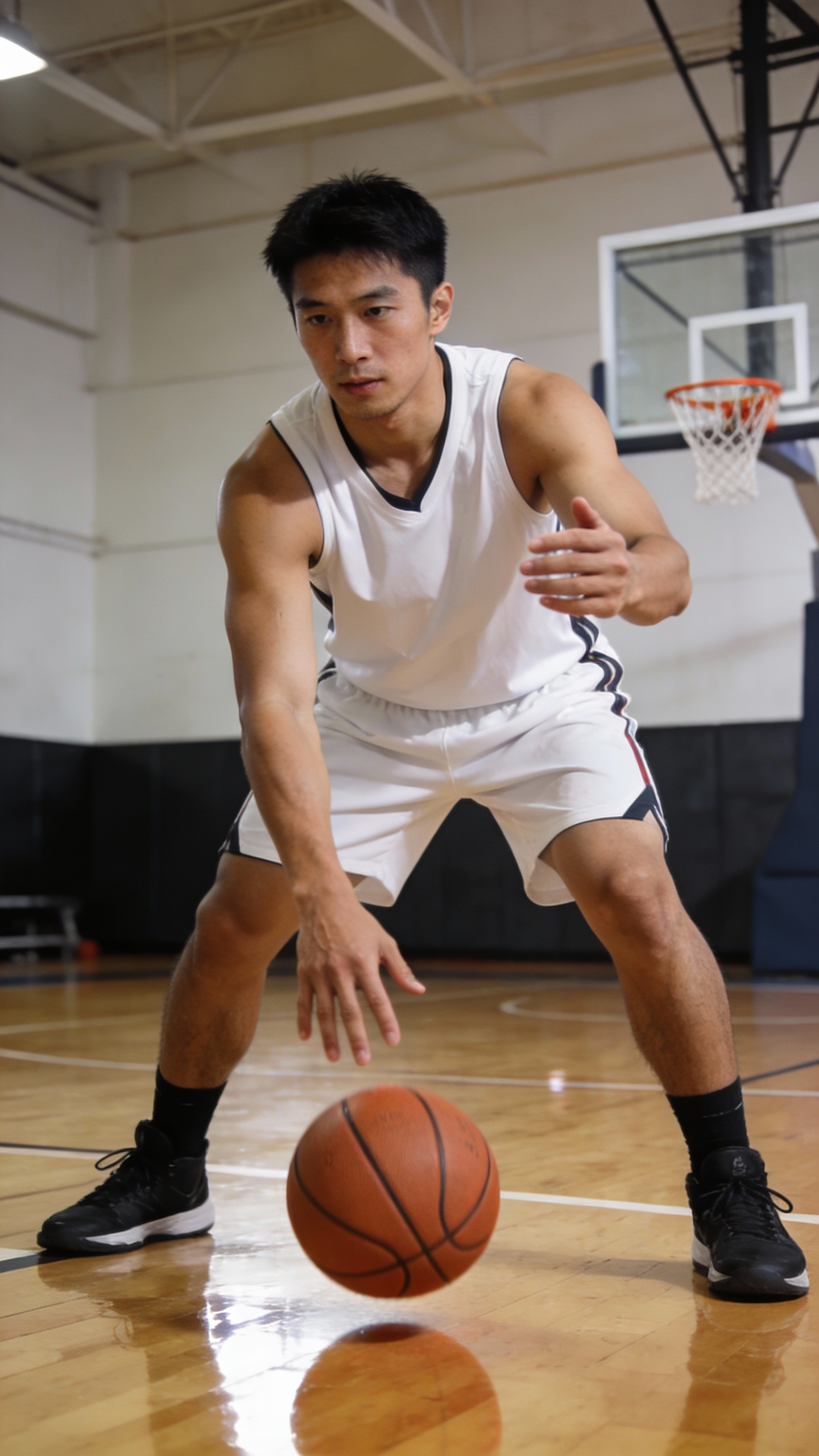Basketball Player Dribbling In Gym