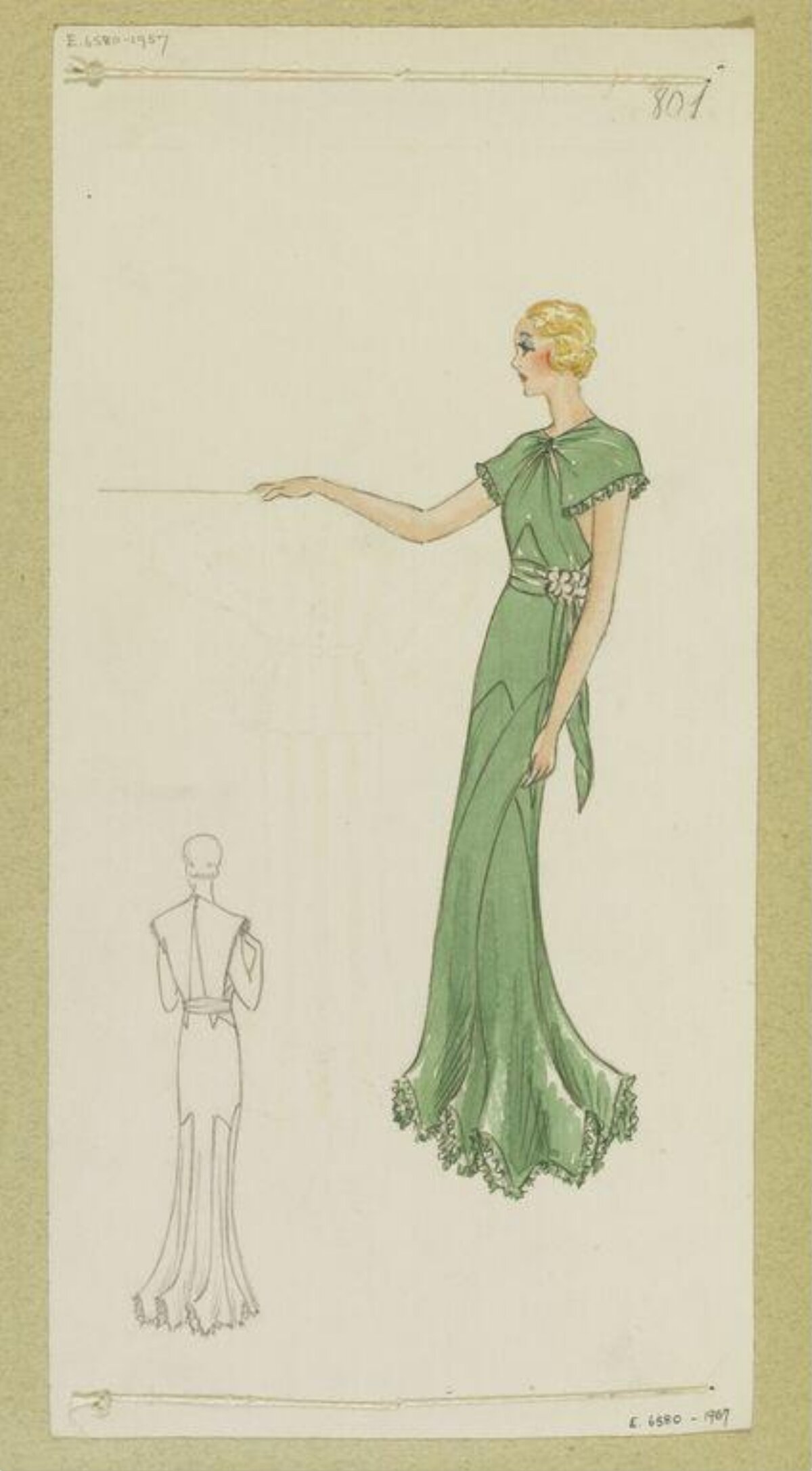Green Evening Gown Fashion Sketch