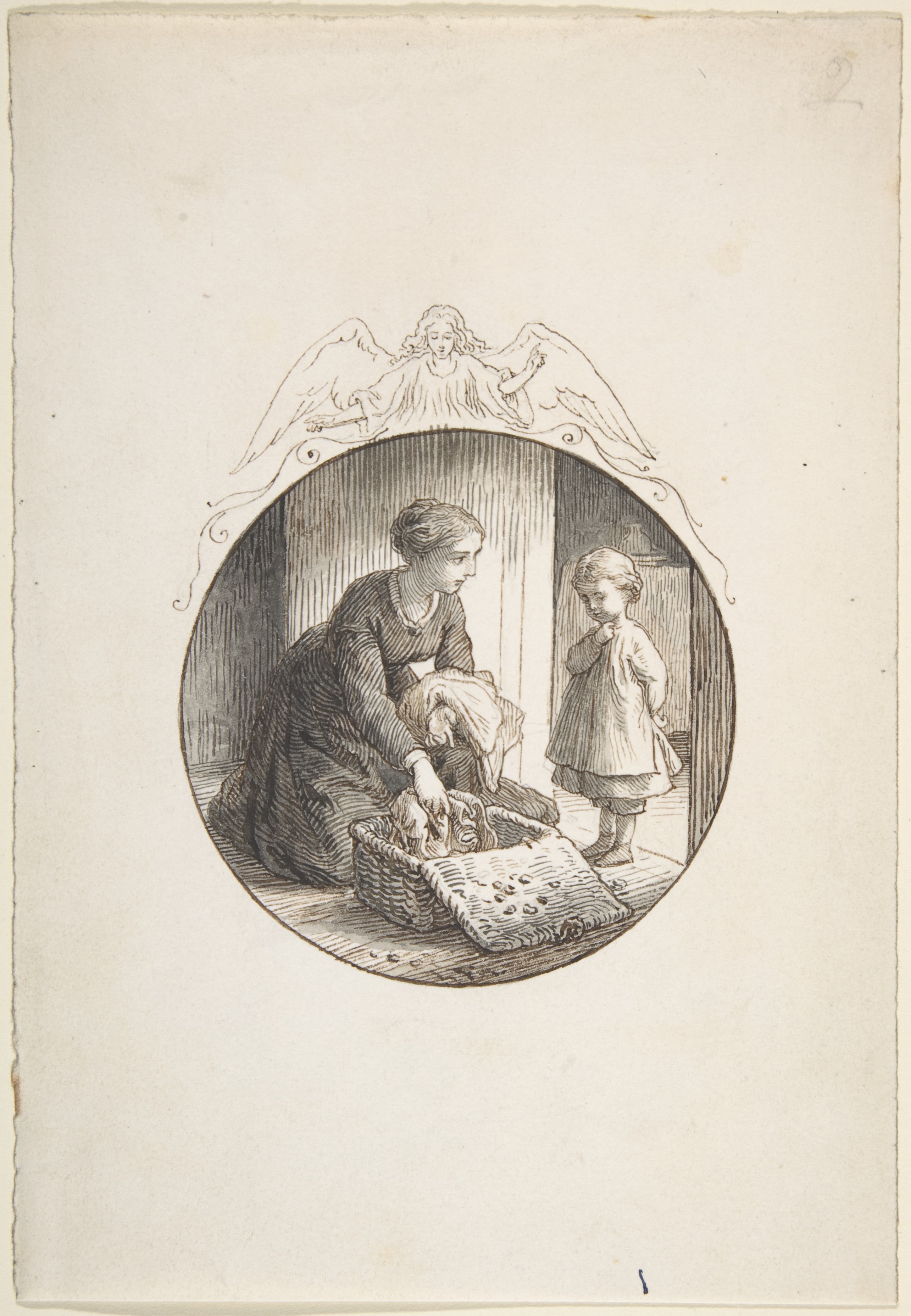 Ink Sketch of Woman, Child and Angel