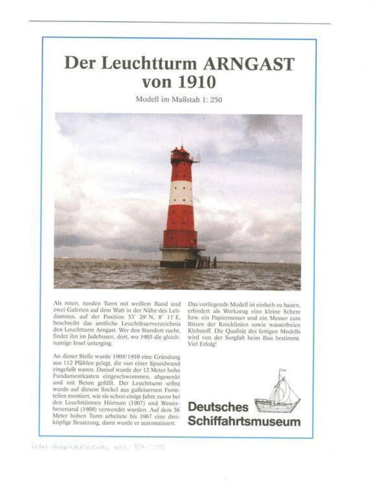 Arngast Lighthouse 1910 Info Sheet