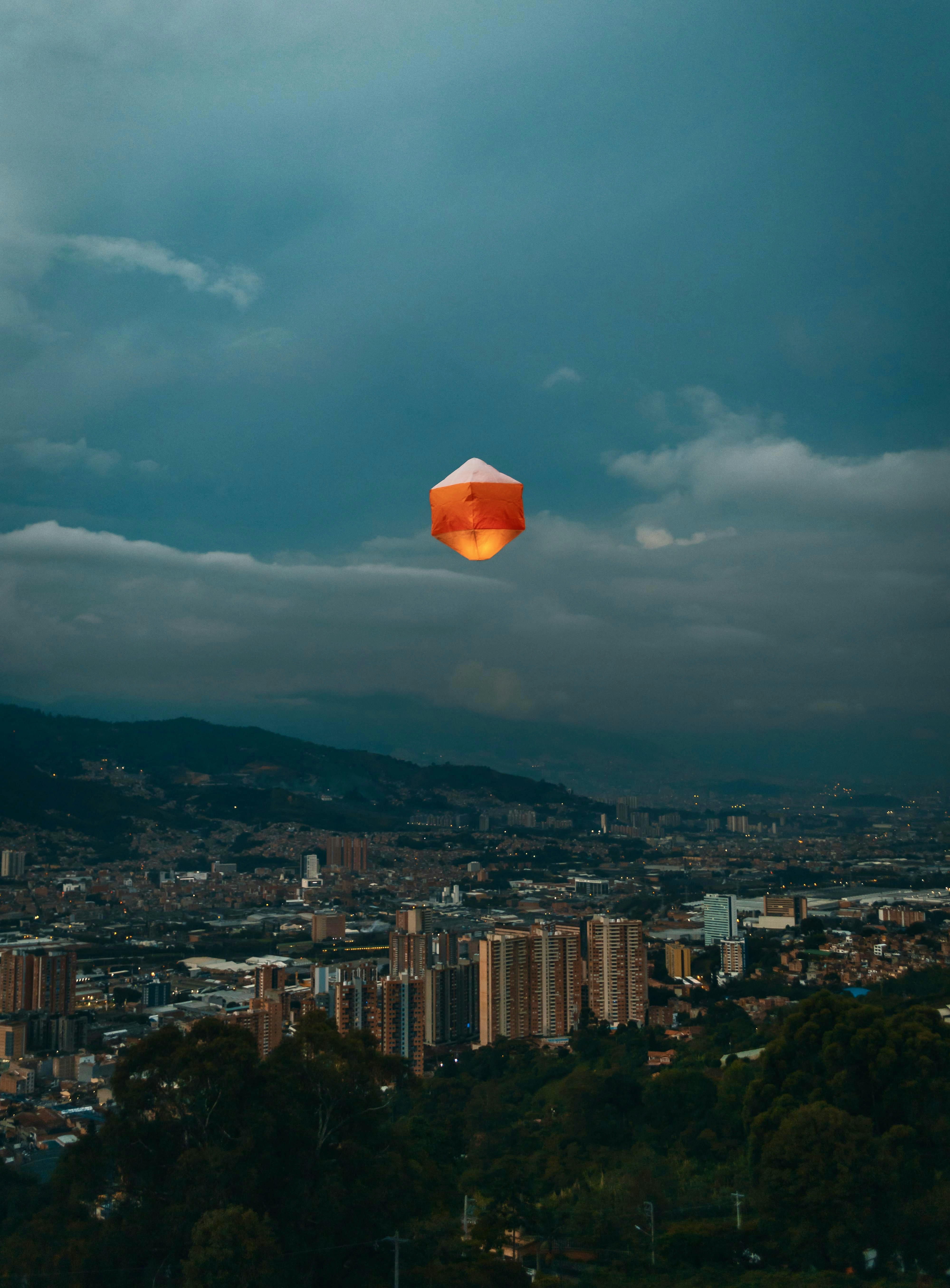 Sky Lantern Over Mountain City
