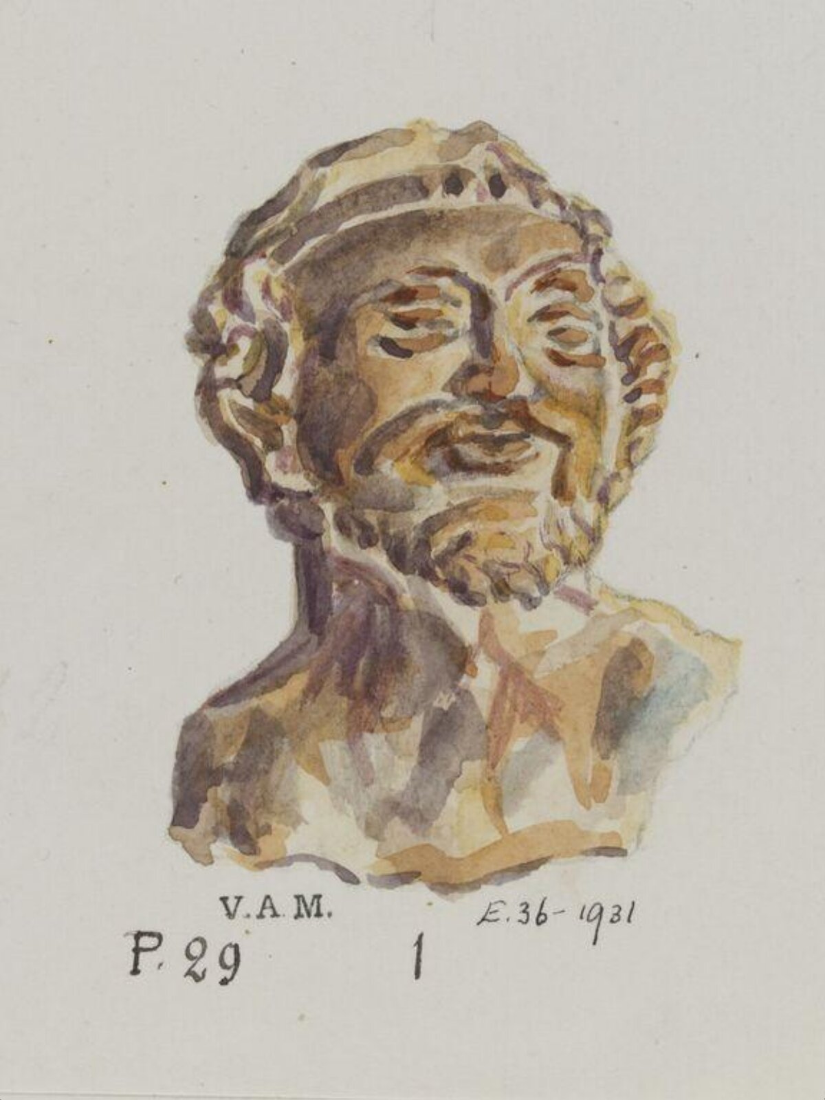 Watercolor Study of Sculpture Bust