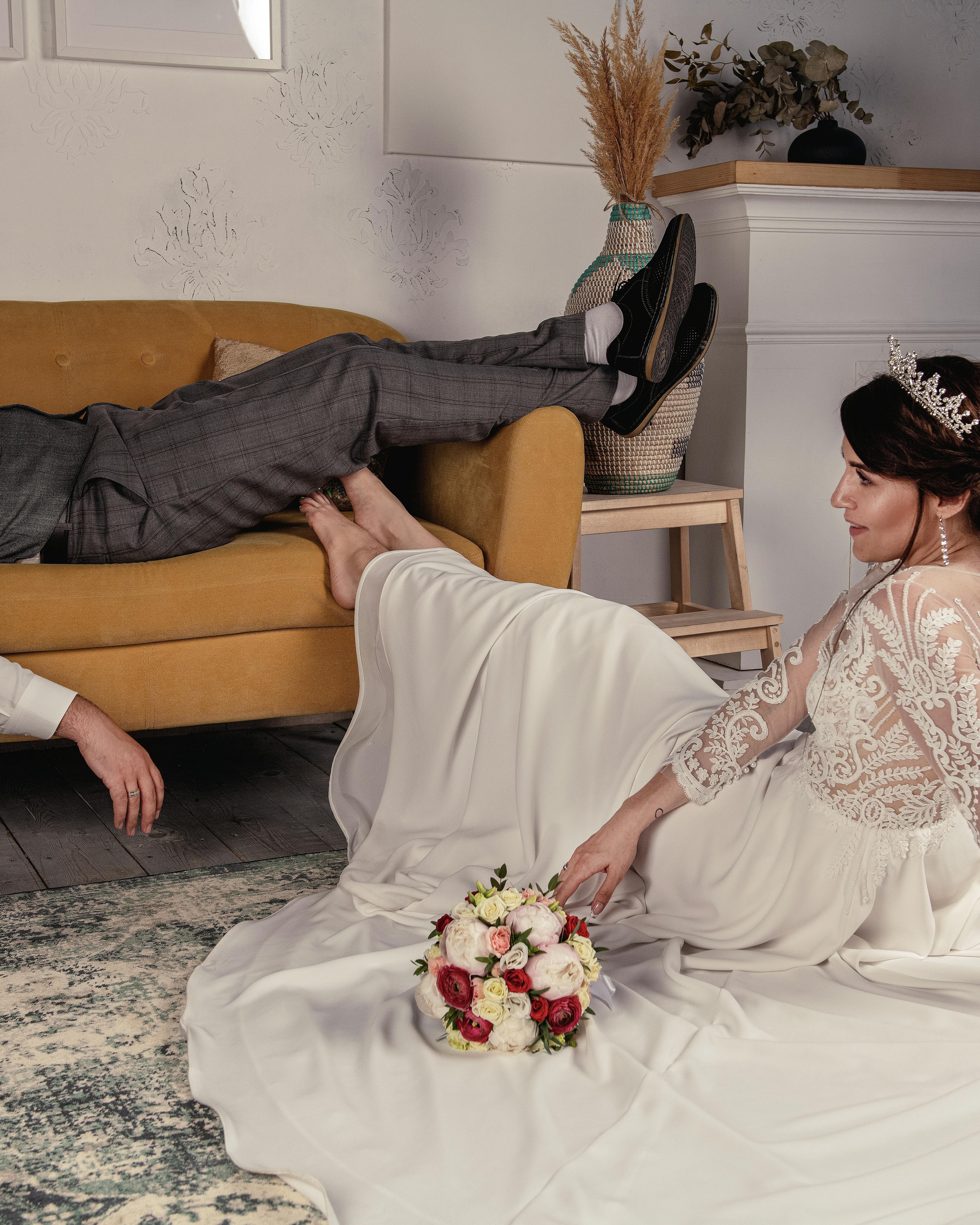 Bride and Groom Relaxing on Wedding Day