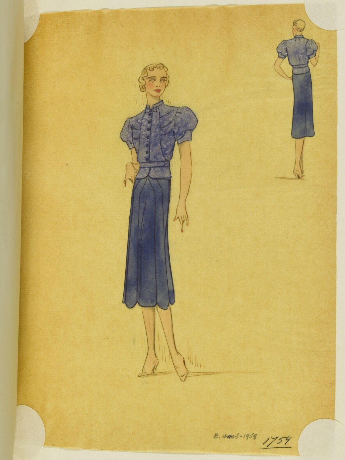 Vintage Blue Dress Fashion Sketch