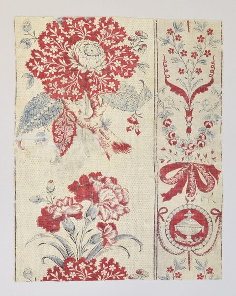 Antique Floral Printed Textile Fragment