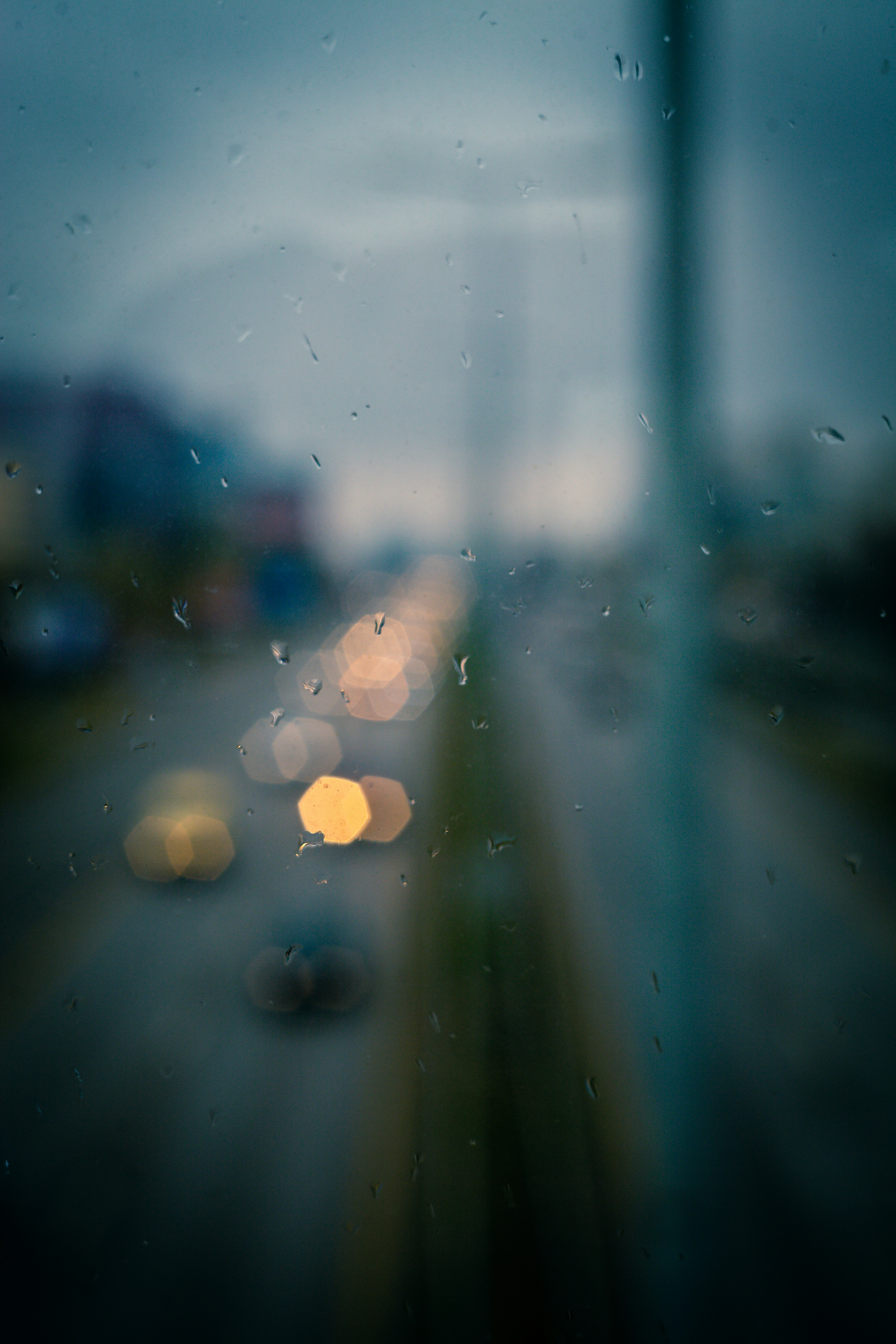 Rainy Road View Through Window