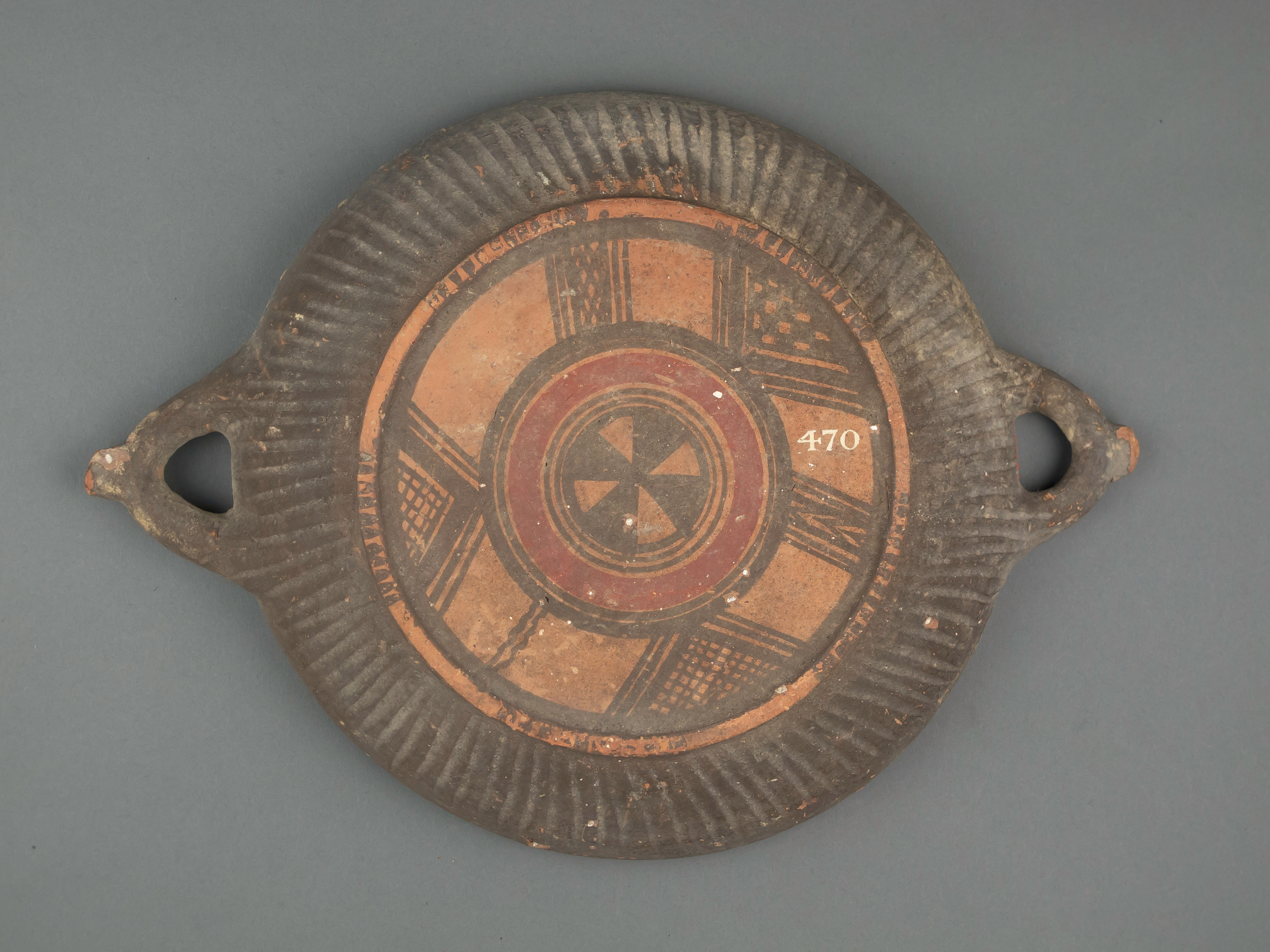 Ancient Painted Terracotta Handled Tray