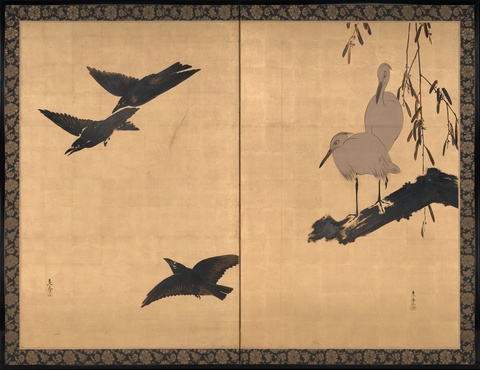 Crows and Herons Screen Painting