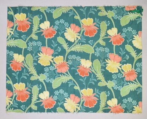 Teal Background Floral Print Fabric