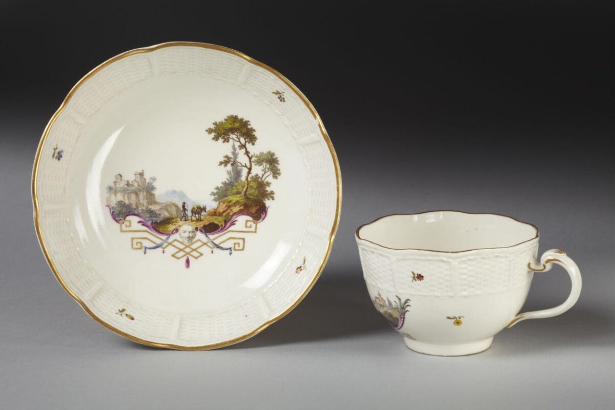 Antique Painted Teacup and Saucer
