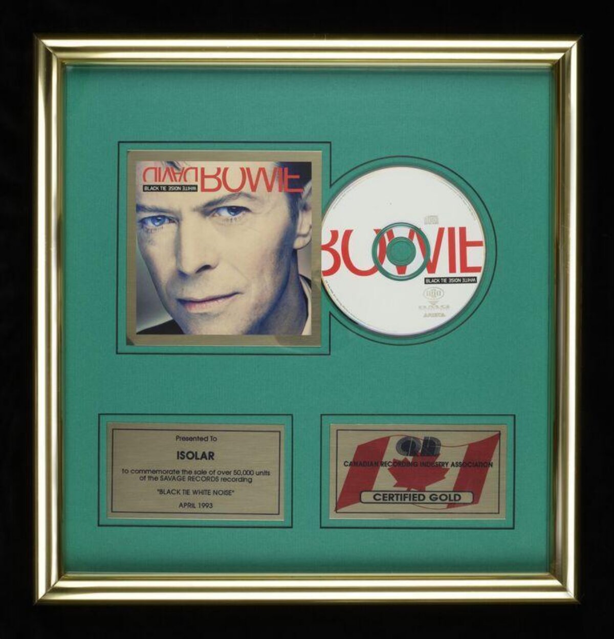 David Bowie Certified Gold Record Plaque