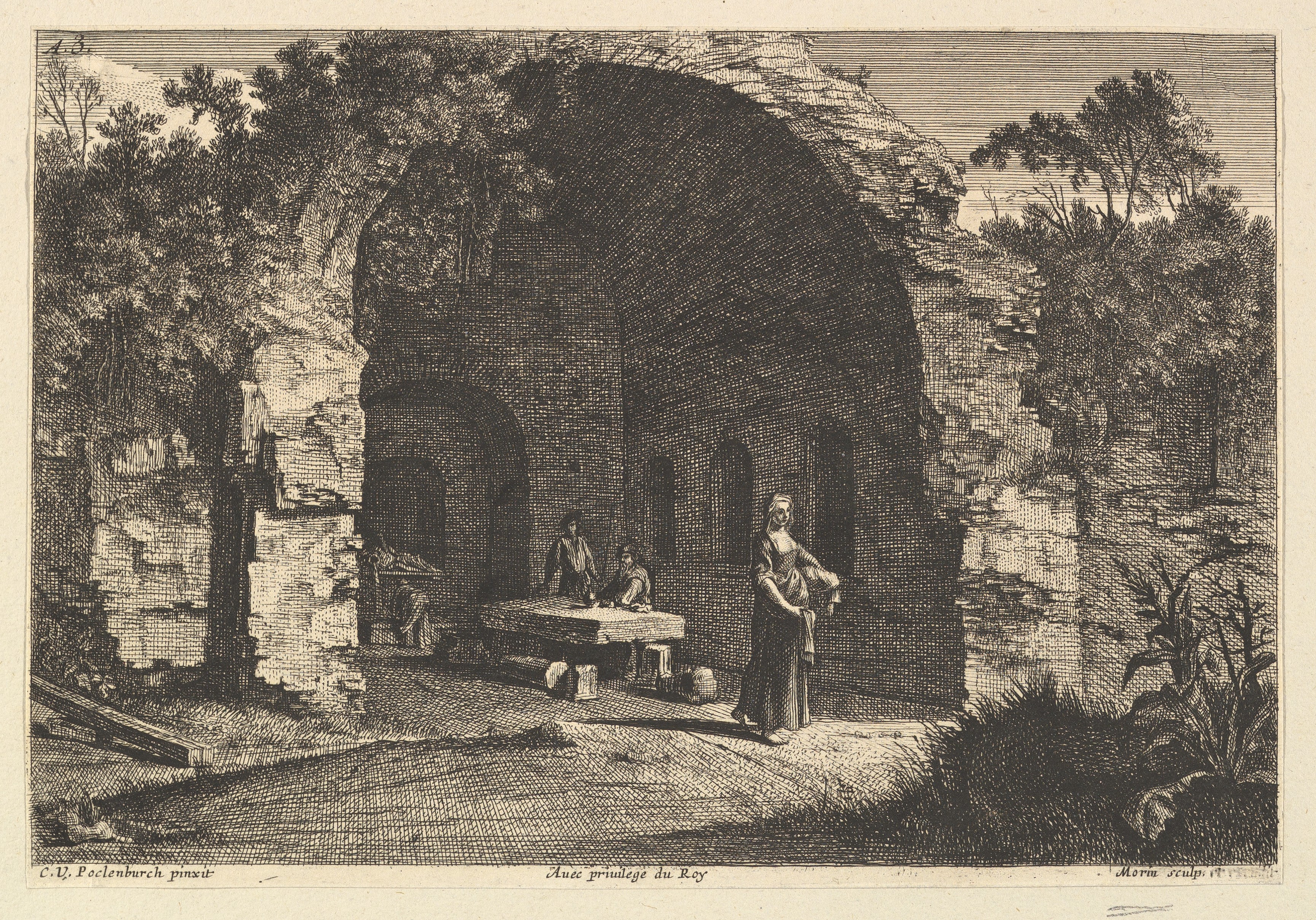 Etching of Figures in Ruined Grotto