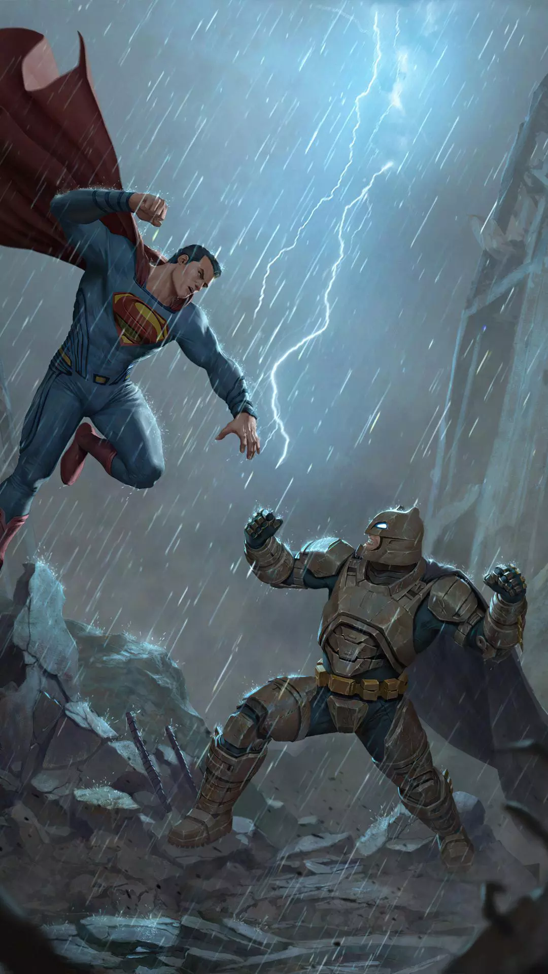 Superman Versus Batman In Storm