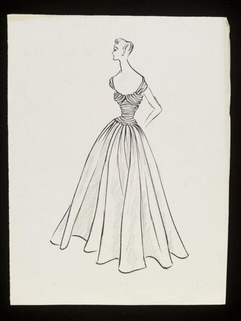 Vintage Evening Gown Fashion Sketch