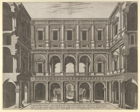 Etching of Palazzo Farnese Courtyard