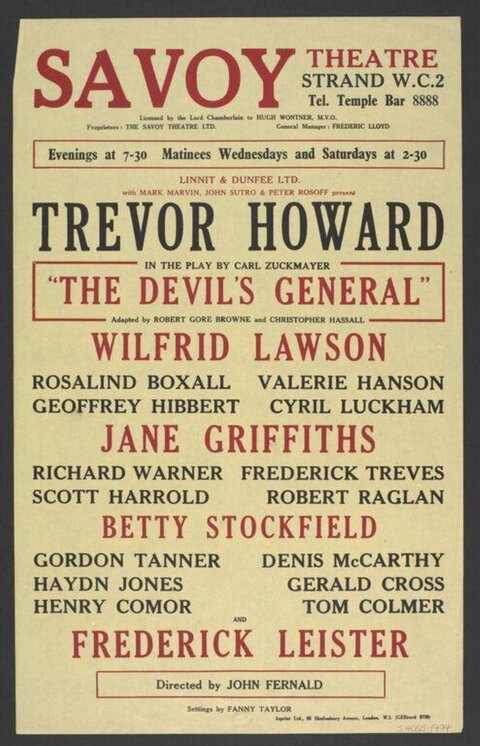 Savoy Theatre The Devil's General Play Poster