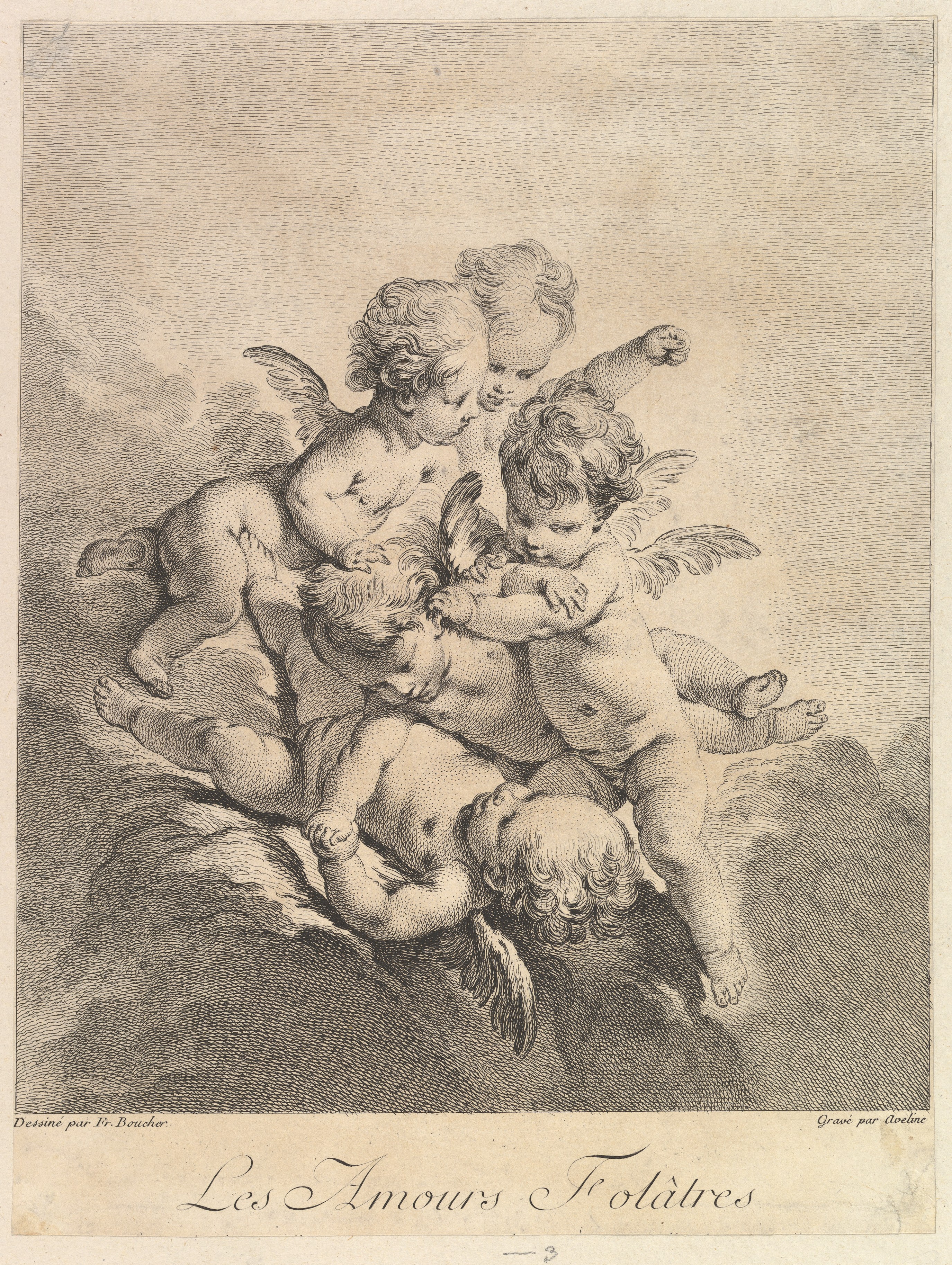 Five Playing Cupids Engraving