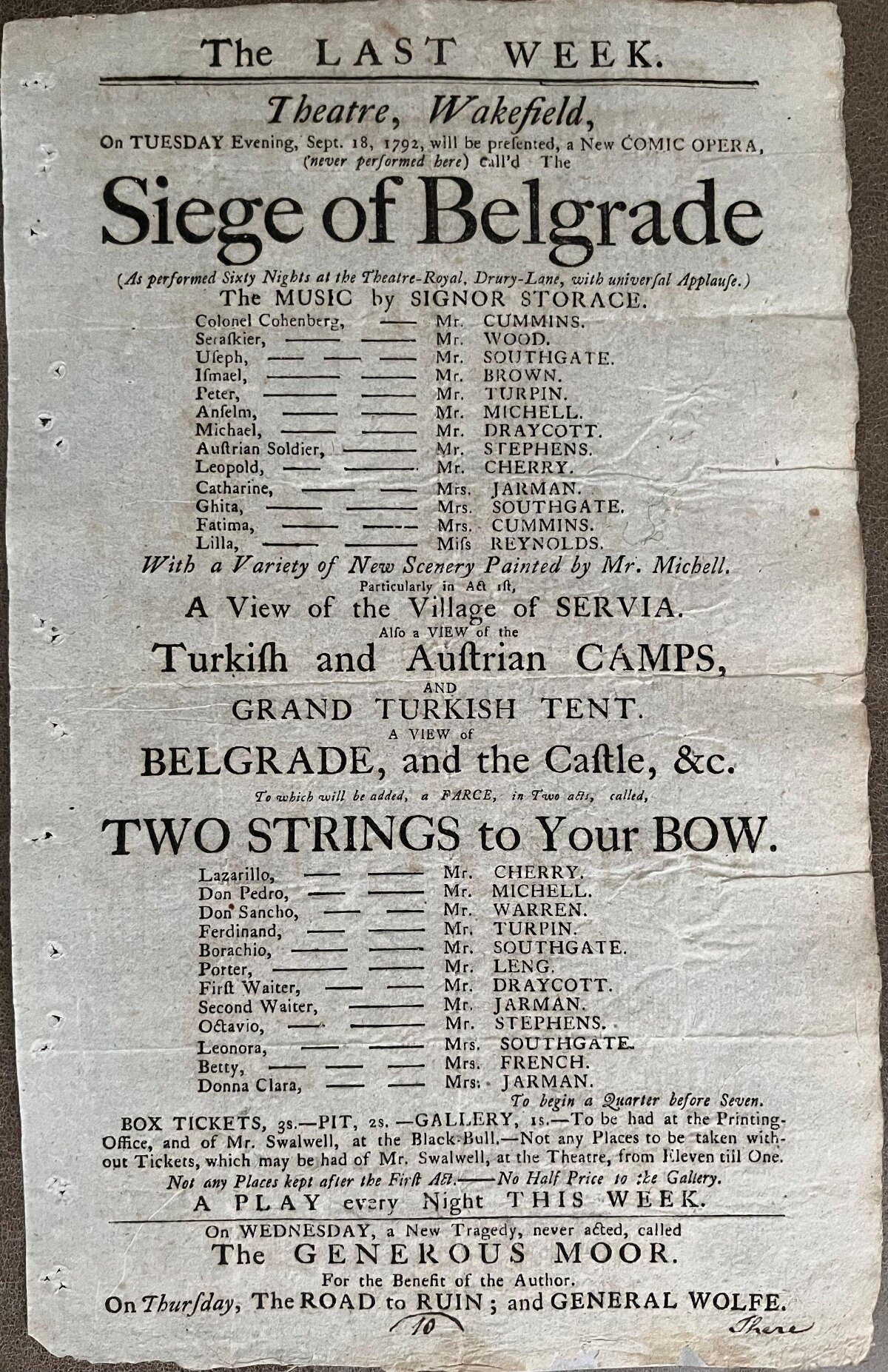 1792 Wakefield Theatre Playbill
