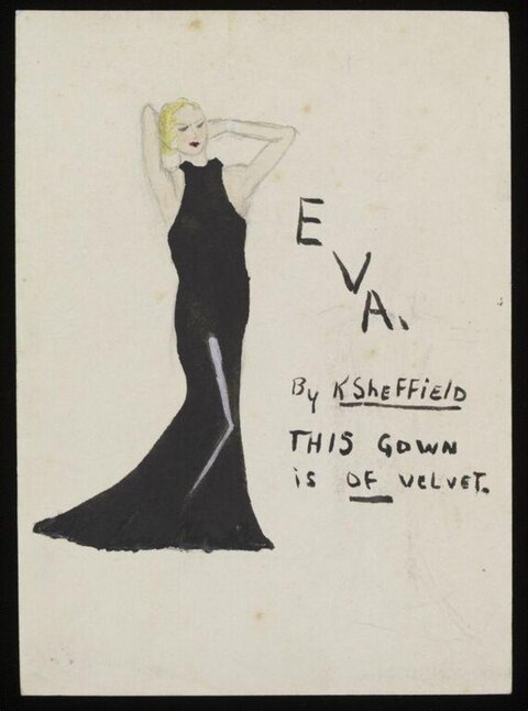 Fashion Sketch of Black Velvet Gown