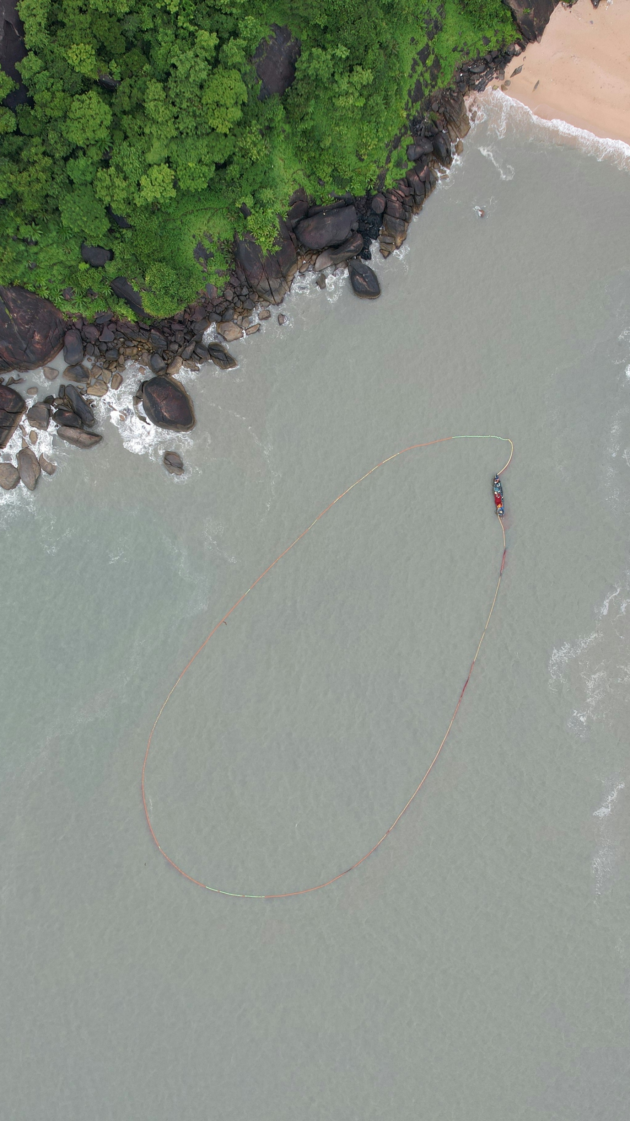 Aerial View of Coastal Net Fishing