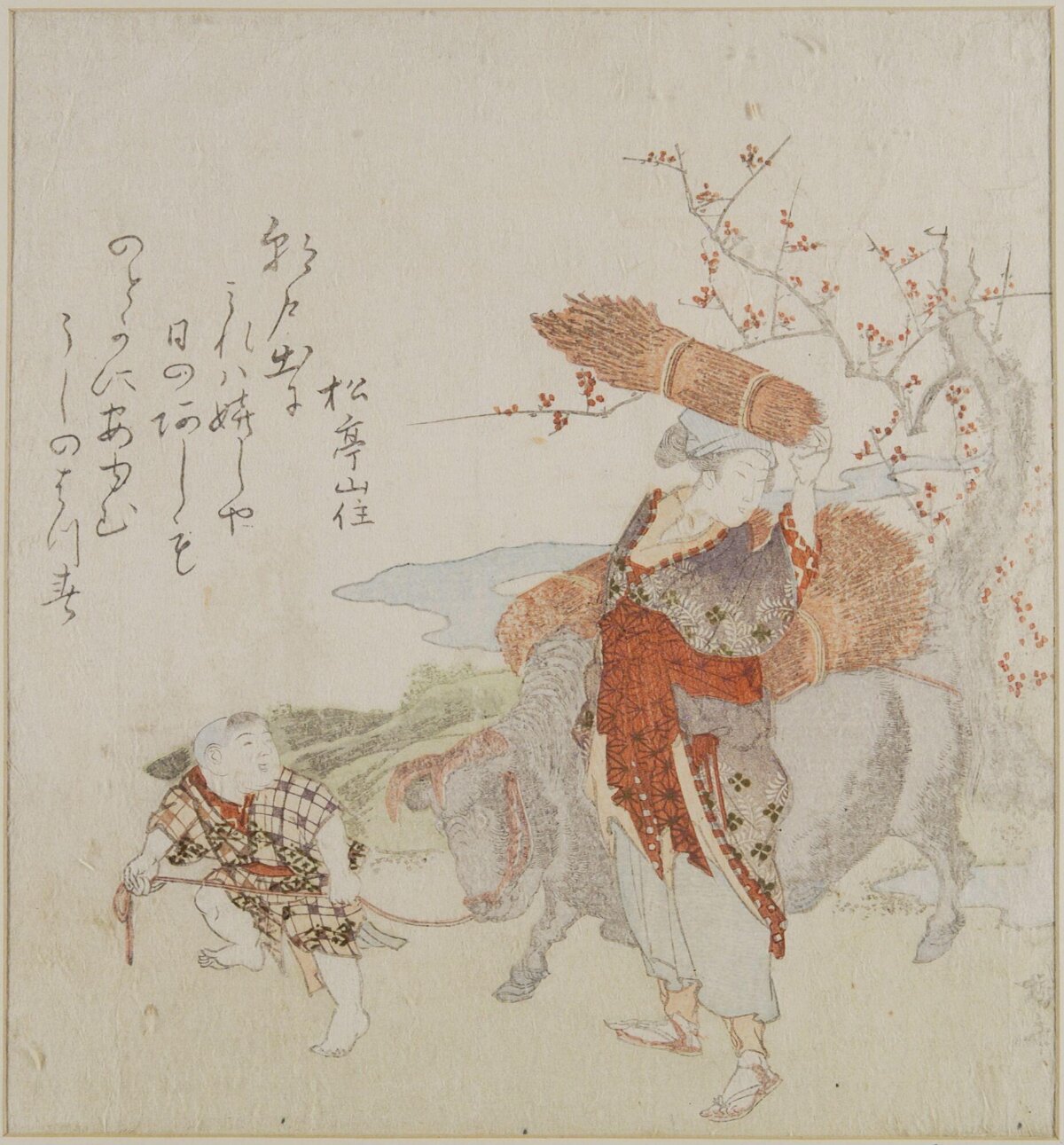 Japanese Woodblock Village Farming Scene